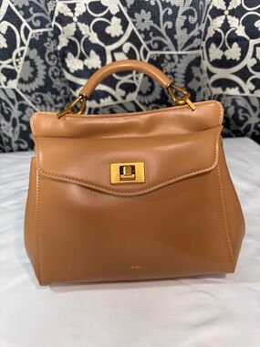 JW Pei Lucia Classic Top Handle Bag Brown Vegan Leather Gold Hardware